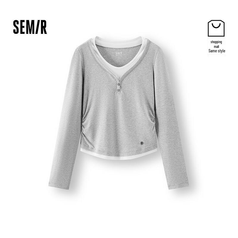 Semir Women s Faux Two-Piece Long Sleeve Petite Pullover Top XXL серый белый