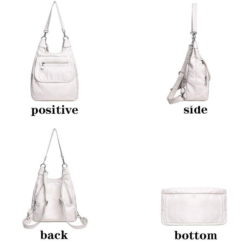 Flerfunktionsvita ryggsäckar Modetvättat mjukt PU-läder Anti-tjuvryggsäck Skolväska med stor kapacitet för tonårsflickor