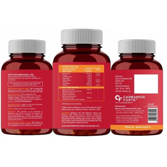 Carbamide Forte Berberis Berberine 95% with Milk Thistle & Cinnamon | Berberine Capsules 500 Mg | Berberine Supplements | 60 Veg Capsule