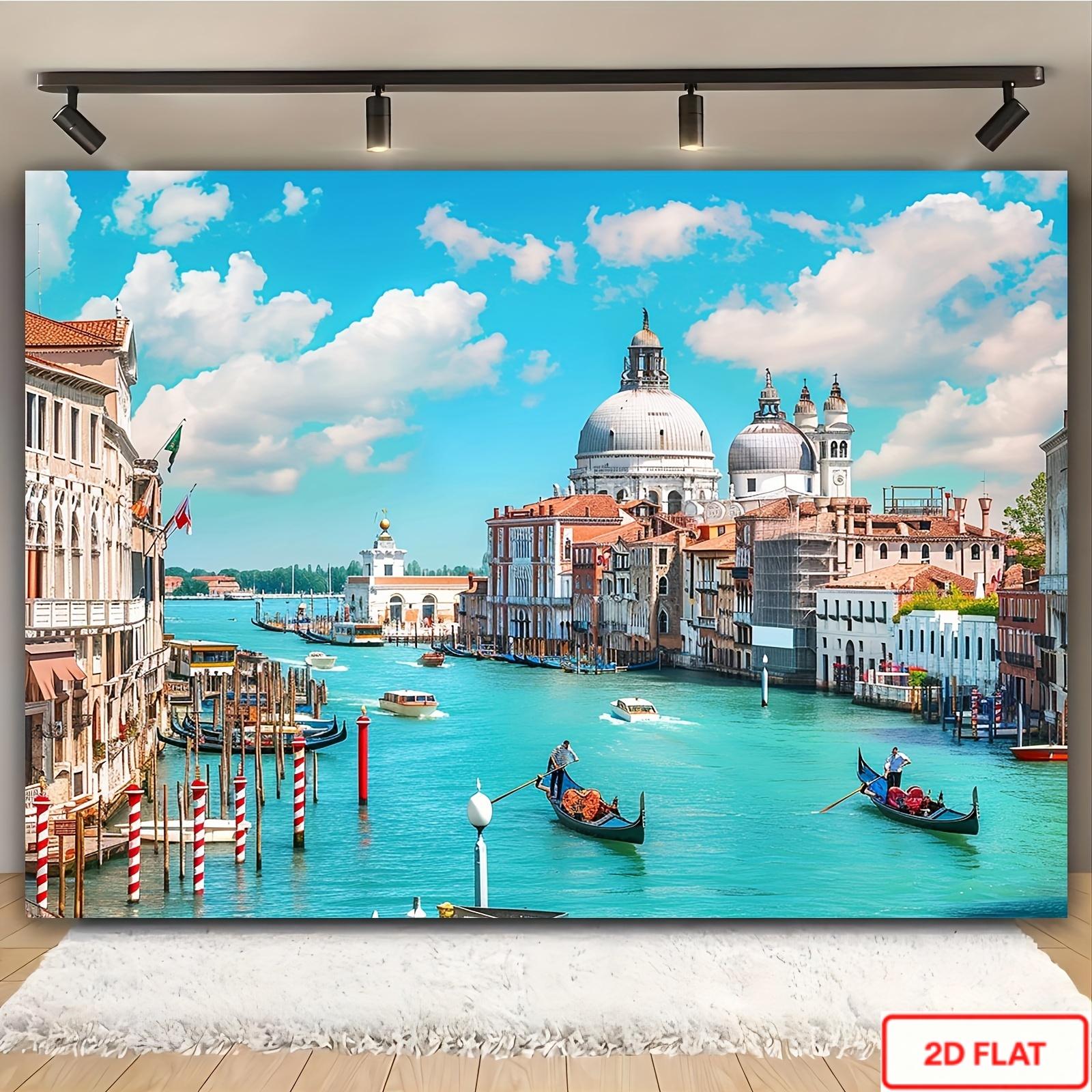 A wall painting featuring the Grand Canal and gondolas in Venice Italy - for Italian-style party decoration (as the picture,100x150cm)