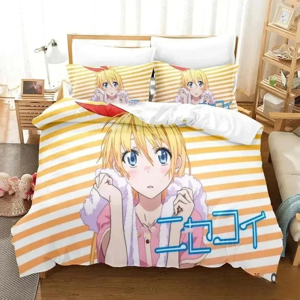3D Print Anime Nisekoi False Love Beding Set Young Boys Young Girls Twin Quen King-Sized Dimensionsd Dimensions Soft Duvet Cover Pilowcase Bed boys