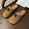 Half Slippers Single Shoes Women's 2025 Spring and Summer New Metal Buckle Mary Jane Shoes Niche Evening Gentle Wind Half Drag