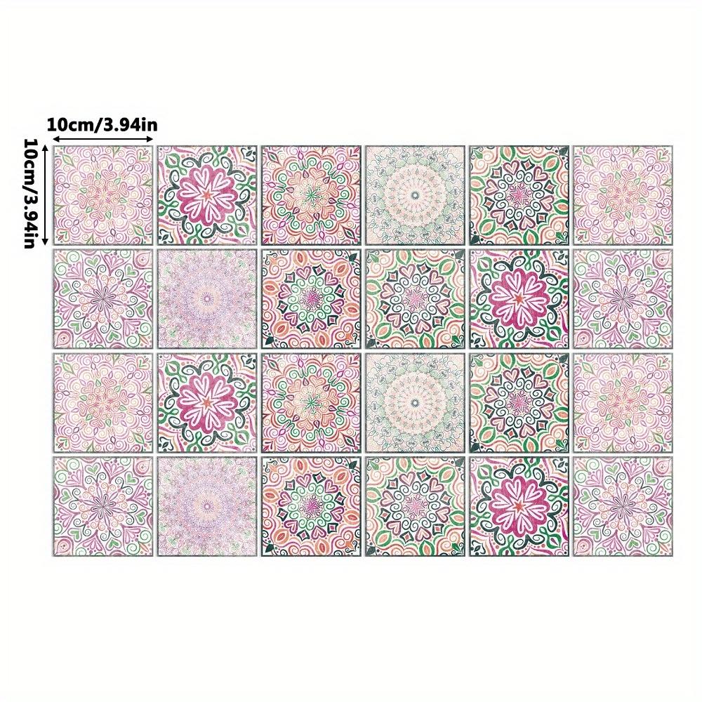 24pcs Mosaic Tile Stickers Set Waterproof Removable Peel-and-Stick Backsplash Art Mural Vintage Pattern Self-Adhesive Wall Stickers