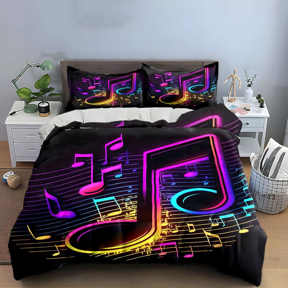 Colorful Musical Note Bedding Bedding Duvet Cover Set Duvet Cover Pillowcases (1 * Duvet Cover 2 * Pillowcases, without duvet insert)