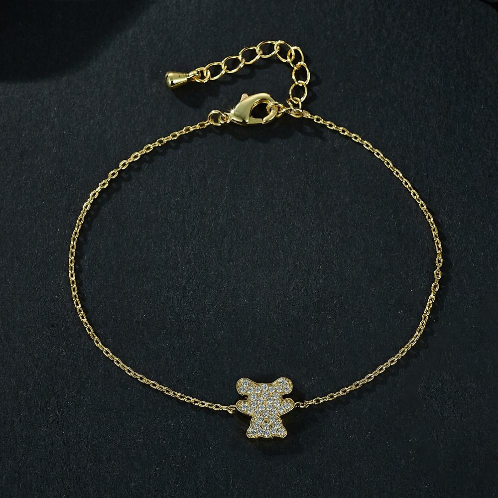 20cm Bear Bracelet  14K Gold Plated Copper White Zircon Bracelet Custom Fashion Jewelry Cute Bear Bracelets