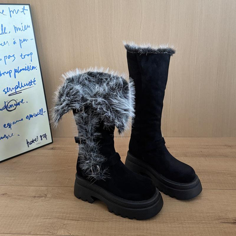

Women s Fur One Thick Sole Heightening Winter Lightweight Padded Warm Snow Boots Non-slip Wear-resistant Casual Transportation Snow Boots 40 чорний