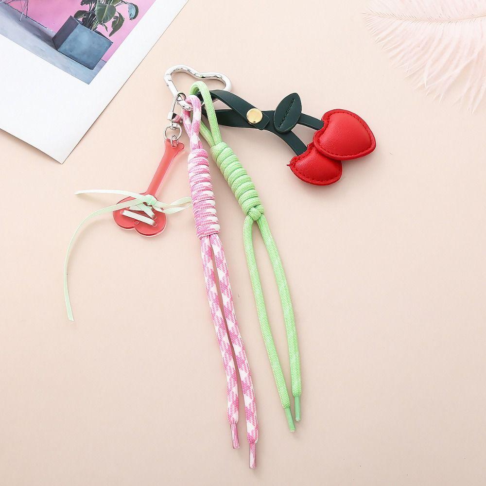 Heart Buckle Cherry Keychain Bowknot Fruit Style Charms Leather Cherry Pendant  Birthday Gift