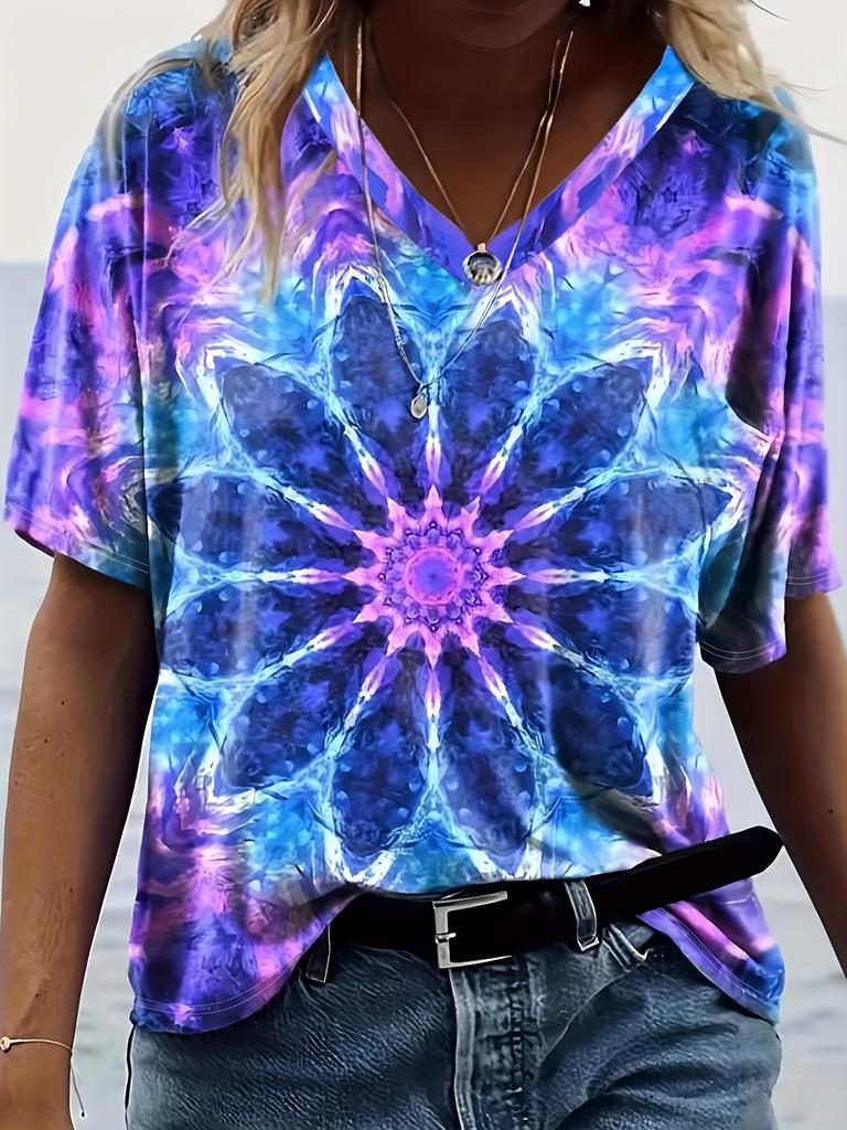 Casual Color Printed Short Sleeve V-Neck
