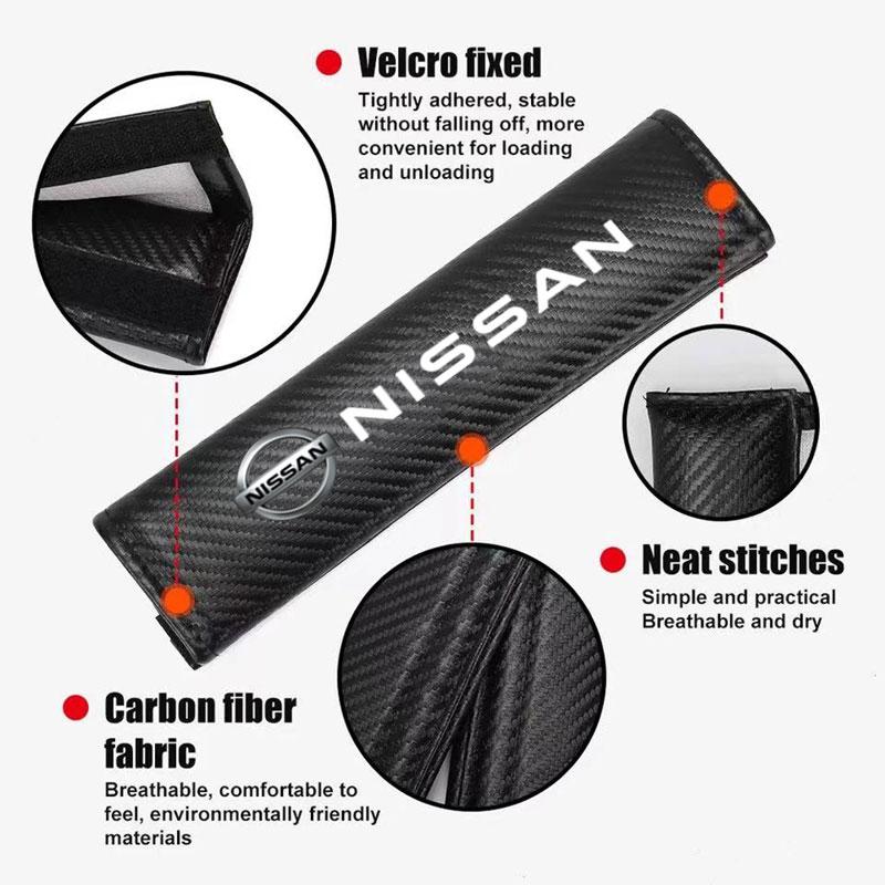 Carbon Fiber Car Seat Belt Shoulder Pad For Nissan Sentra Serena Maxima Versa Juke Micra Rogue Tiida X-trail Nismo Accessories