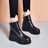 Slope heel women's boots autumn and winter new European and American wind oblique zipper waterproof platform thick-soled muffin and round head short
