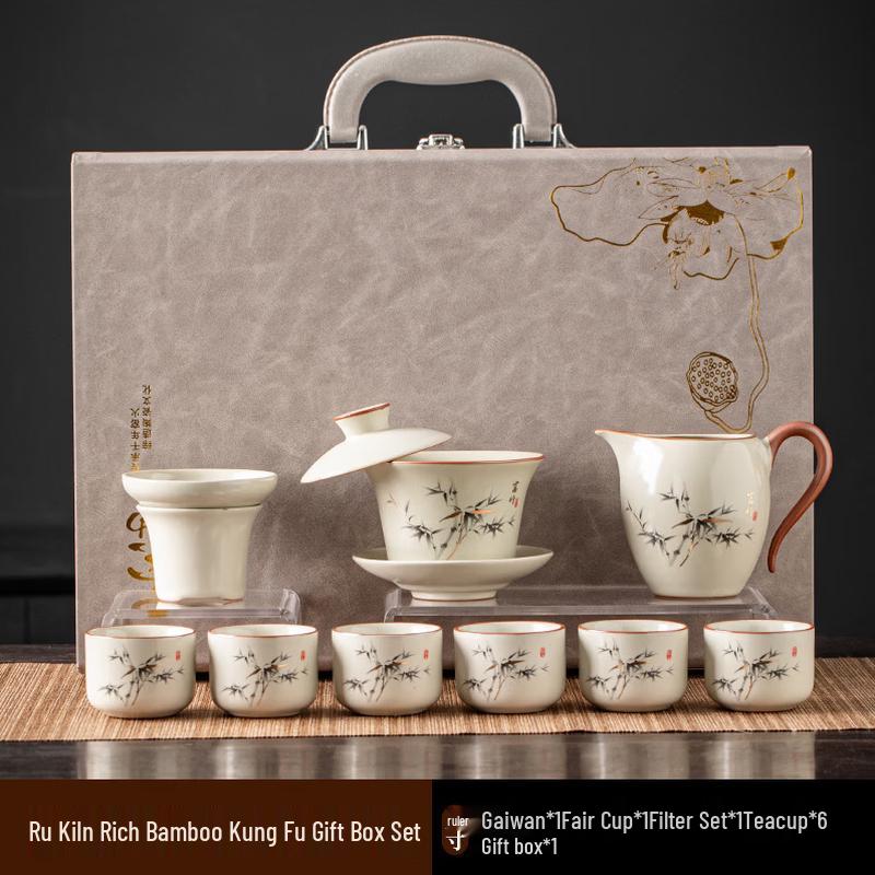 GOWKE Ru Kiln Fuzhu 9-Piece Kung Fu Tea Set