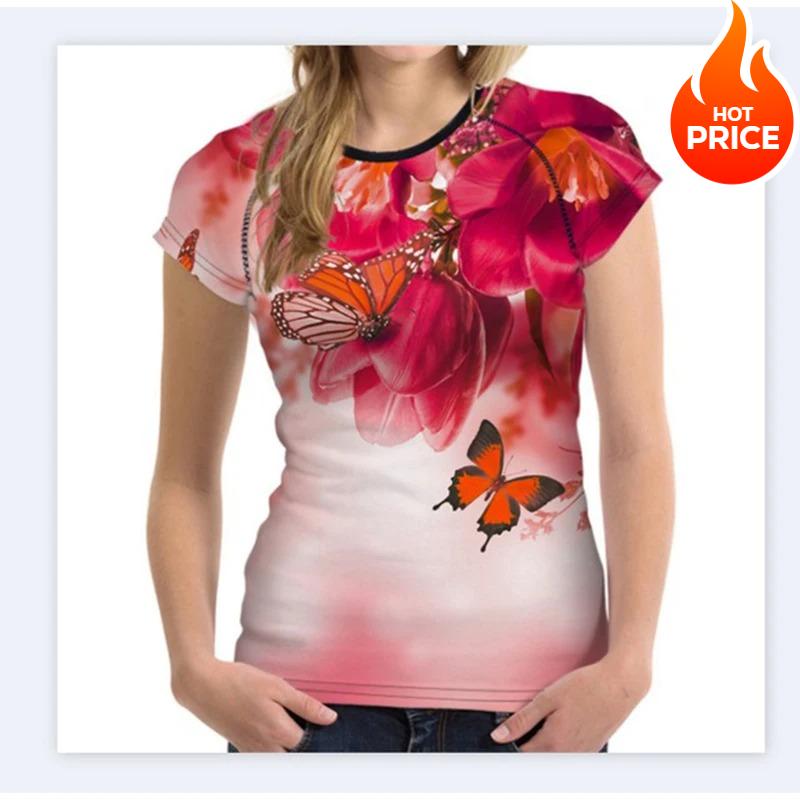 Summer T-shirts Butterfly 3d Print Streetwear Women's Casual Fashion Oversized O-neck T Shirt Y2k Female Girl Tops Tees Clothing