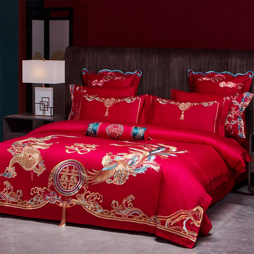 Chinese Style Wedding Cotton Four Piece Set, High-end and Chinese Style Embroidery Wedding Bedding, Perfect for Couples