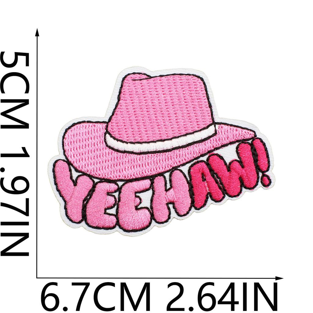 Pink Girl Embroidery Cloth Sticker Western Denim Series Patch Sticker Western Regions Desert Fire Computer Embroidery Label Ironing