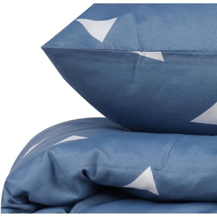 Parure de lit - 1 housse de couette 220 x 240 cm + 2 taies d'oreiller 60 x 60 cm - 65% coton, 35% polyester - Bleu