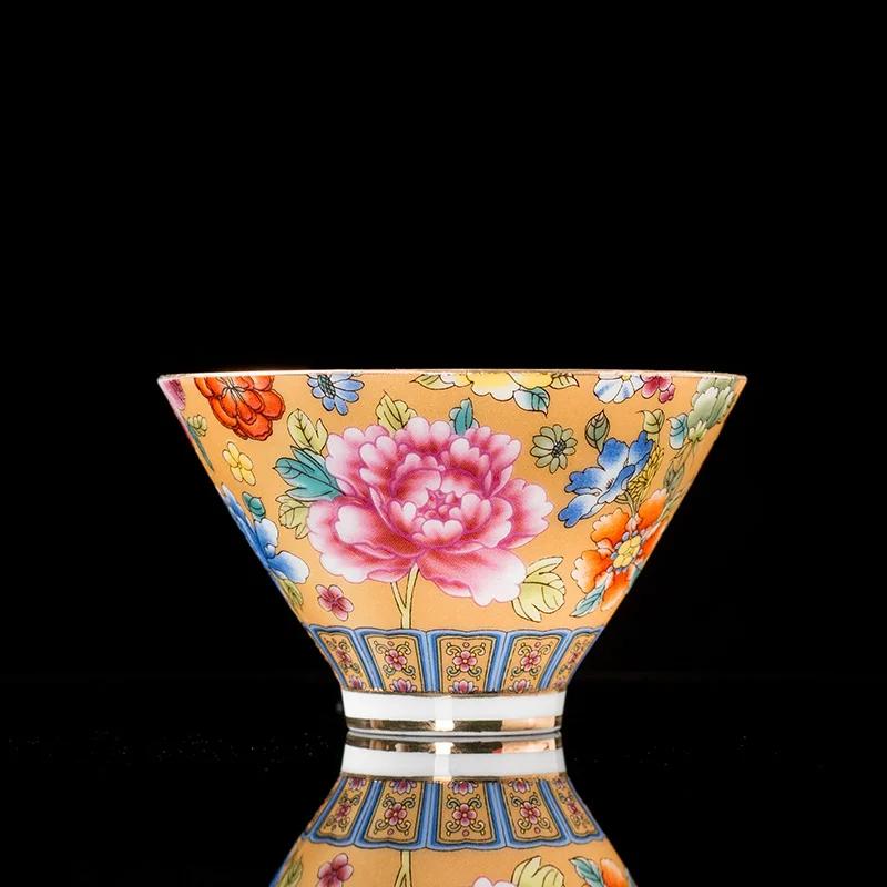Chinese Style Enamel Ceramic Tea Set Teacup Hand Painted Teacup Household Master Cup Drinkware Supplies Home Decoration
