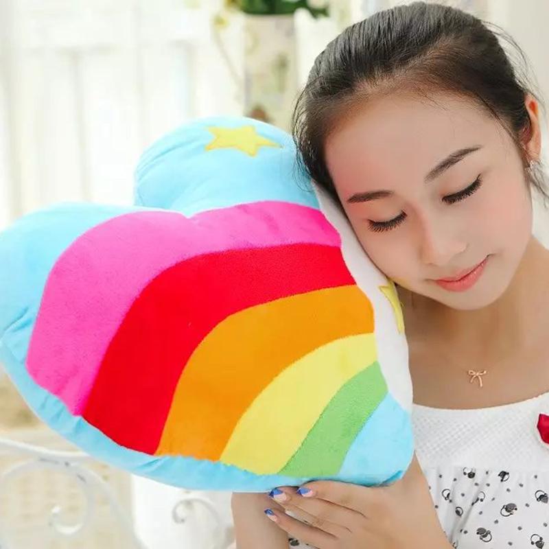 40X35Cm Rainbow Heart Plush Pillow Stuffed Colorful Sweet Cushion Sofa Chair Home Decoration Halloween'S Day Gift