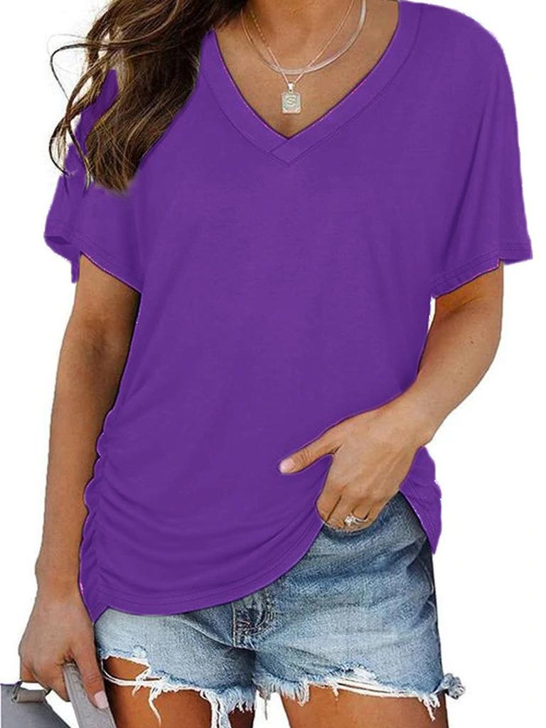 Summer Women's T-Shirt V-Neck Solid Short Sleeve Top