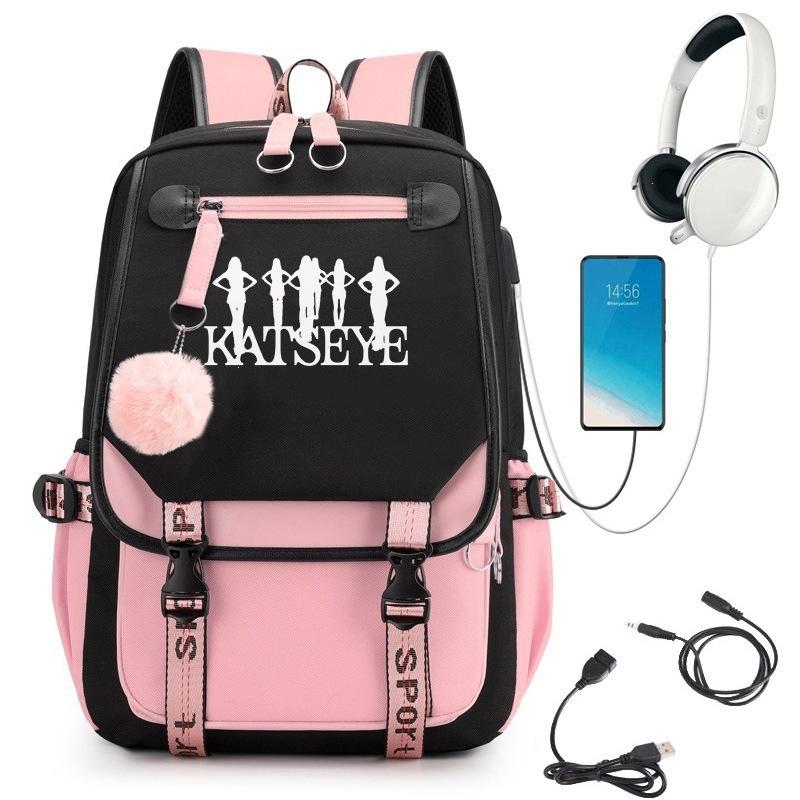 KATSEYE Fashion Laptop Backpack with USB Charging Port Student School Daypack 60123-12