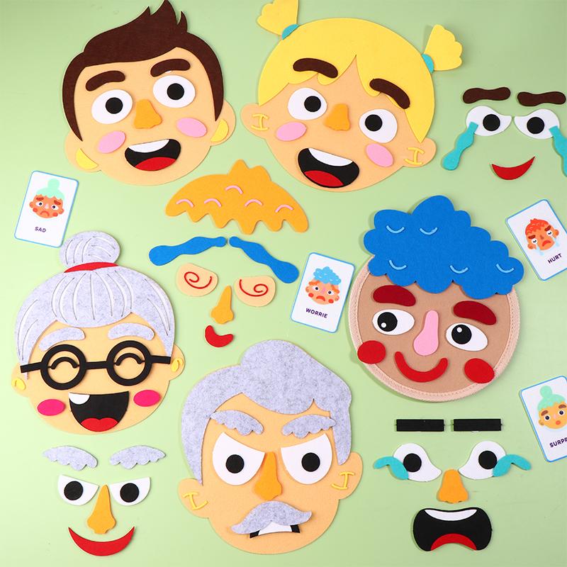 Montessori Facial Expression Game Diy Felt Expression Stickers Emotional Change Toy Toddlers Educational Toys Teaching Supplies
