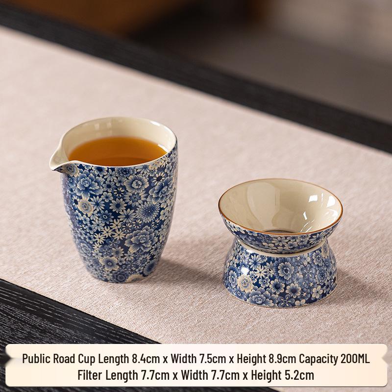 Jun Ware Blue & White Thousand Flowers Lidded Teacup - High-Grade Gongfu Ceramic Tea Set for Home