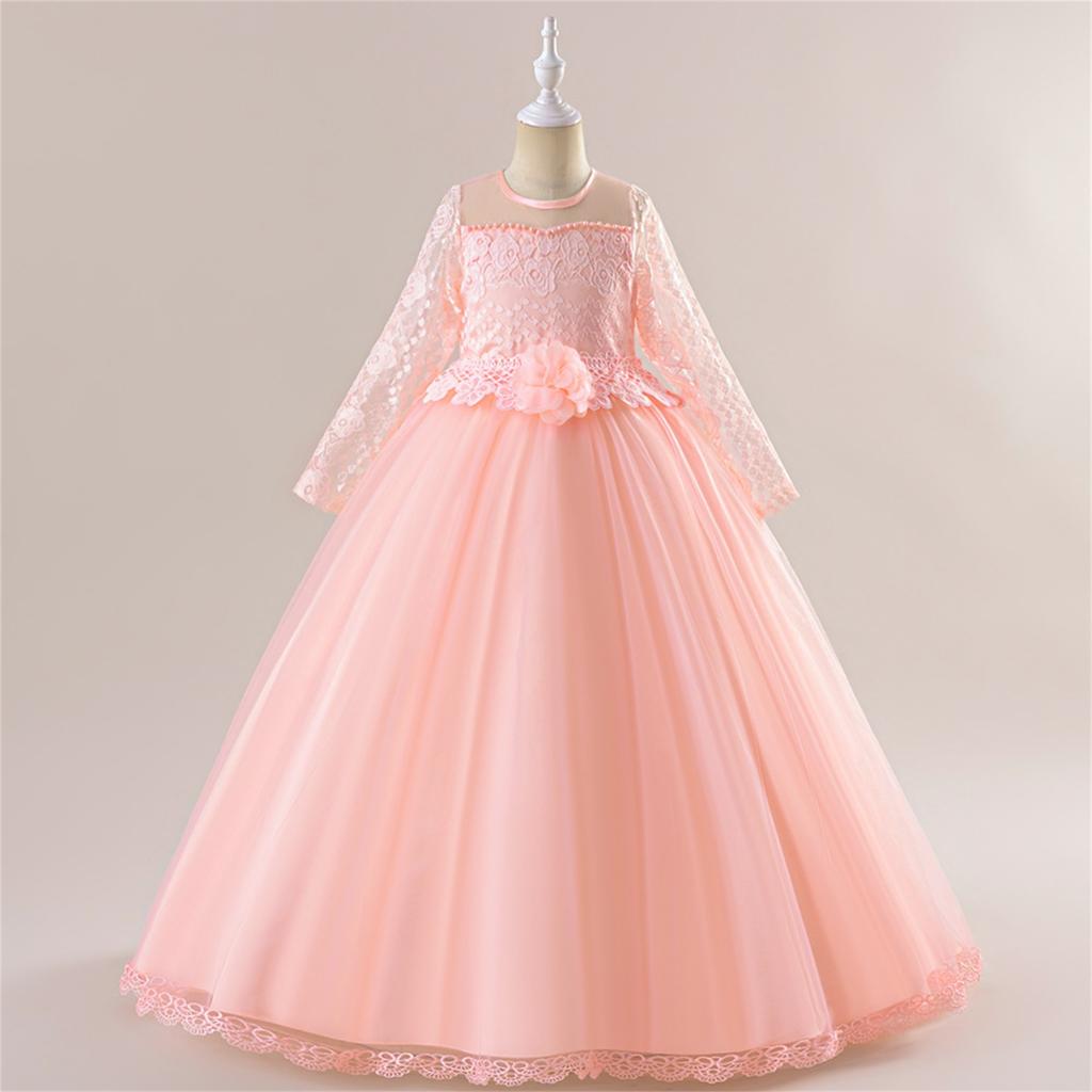 Flower Girl Princess Dress For Weddings Summer Kid Formal Bow Long Gown For School Evening Party Children New Year Cloth LP-227