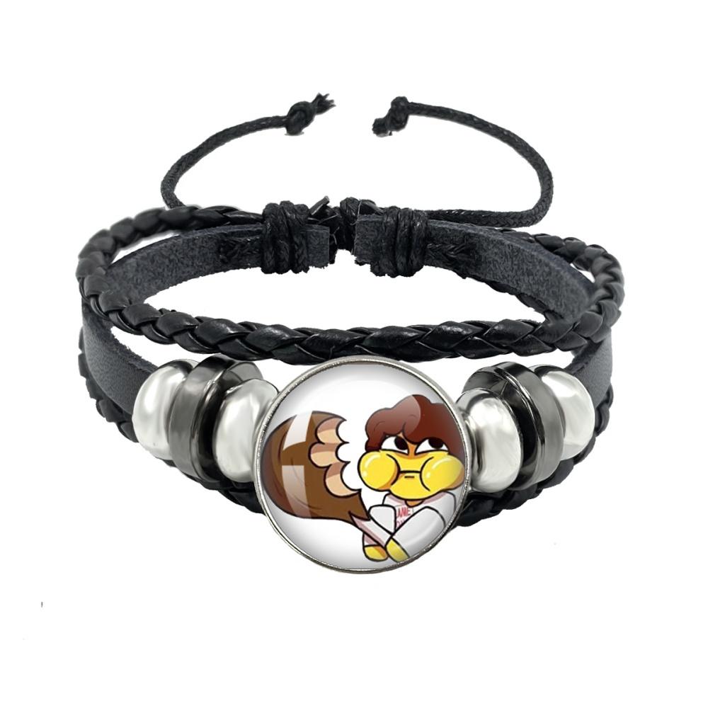 

I Love Fried Chicken Shedletsky Anime CreativeButton Rope Button Glass Cabochon Black Leather Bracelet Jewelry Charm Fans Gift