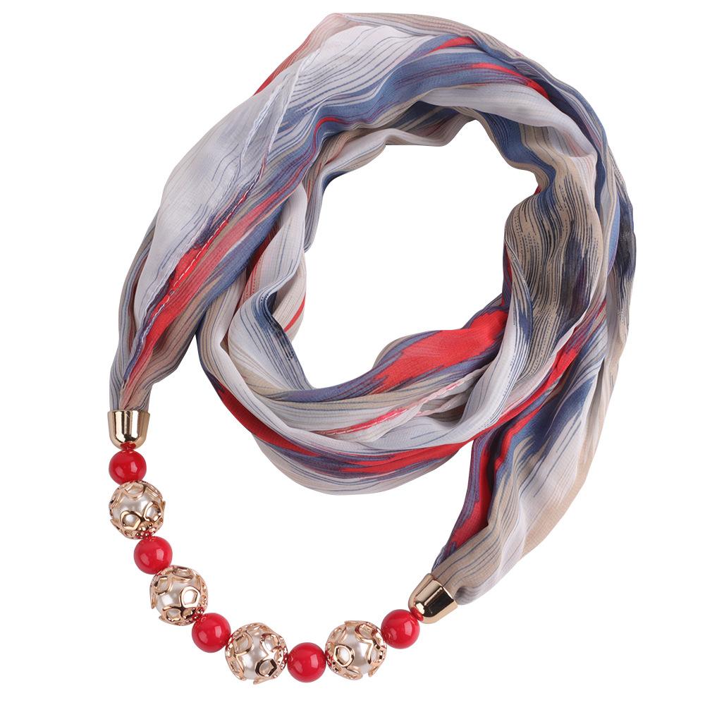 Chiffon Scarf Spring and Summer Women's Pearl Necklace Pendant Scarf Rainbow Scarf Clothing Accessories Scarf