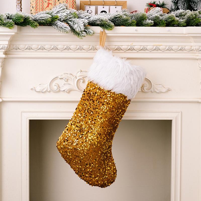 Sparkling Sequin Xmas Sock Sack Gift Bag for Tree Decoration Christmas Ornament