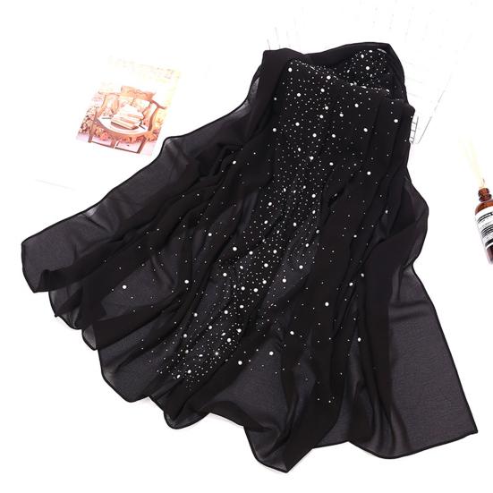 Lightweight Scarf Hot Drill Imitation Pearls Decor Headwrap Women Solid
