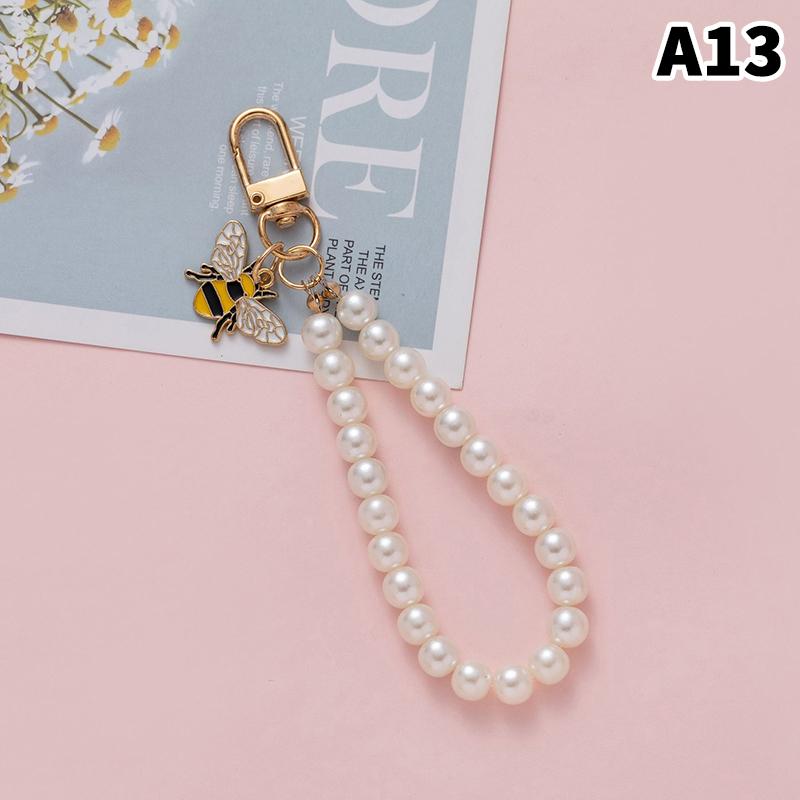 Simulation Pearl Keychains Love Flower Pendant For Bag Car Doll Pendant Beaded Key Charm Decoration For Women Mobile Phone DIY