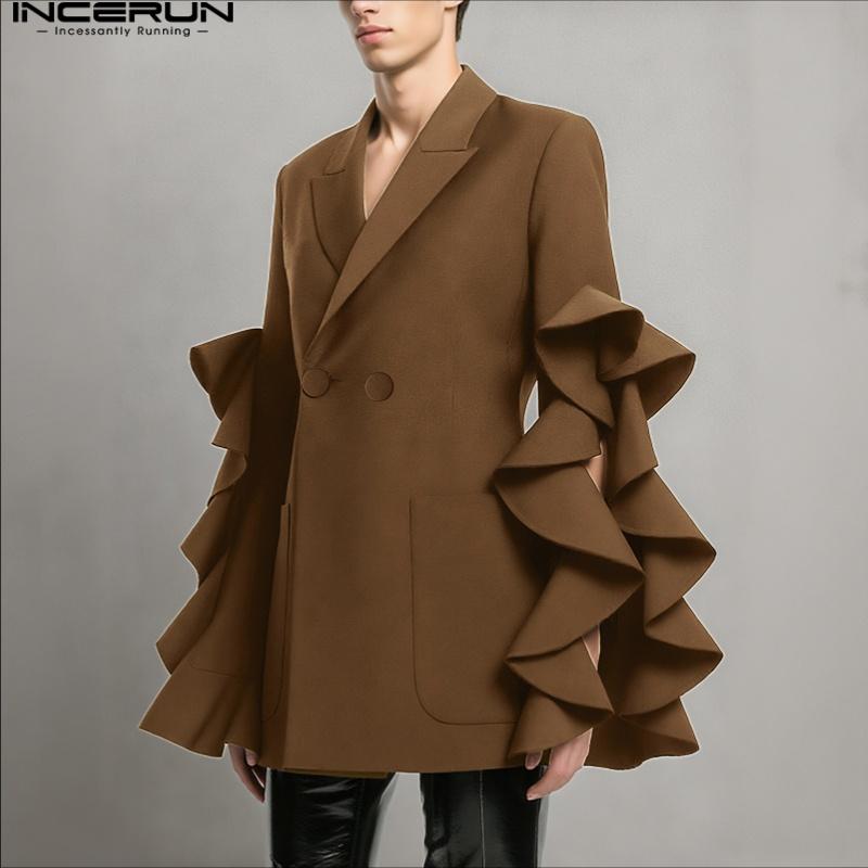 INCERUN Men Lapel Ruffled Splits Sleeve Casual Loose Party Blazer Coats