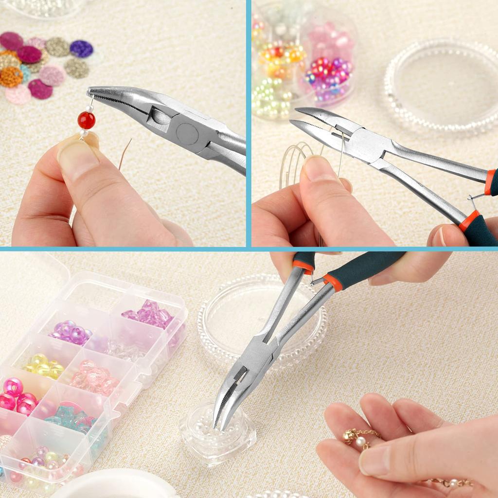 LEONTOOL Bent Nose Bent Long Nose Long Reach Micro Nose Long Bent Nose Pliers with Cutting Perfect for Hand Equipment Precision Machinery Easy to DIY