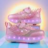 TUINANLE LED Luminous Children's Rechargeable Running Shoes with Wheel Skates Multi Light Breatheable Boy Girl