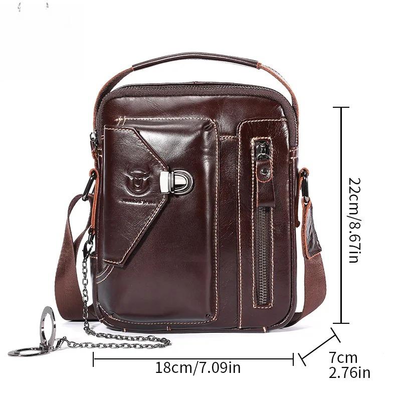 Cowhide men's single shoulder crossbody bag is breathable, wear-resistant, anti-theft, and can be stored with anti-theft brush