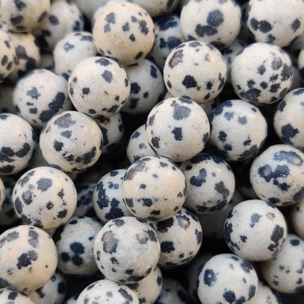 Naturmatter Dalmatinerjaspis, Glatte Dalmatinerstein-Perlen, Schwarzer Punkt, Punkt Heilende Schmuckherstellungsperlen, Größe 6mm 8mm 10mm.