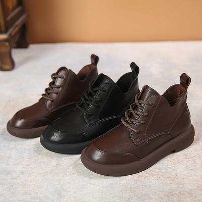 Martin Boots Women's Lace-up Small Leather Shoes New Flat-soled Non-slip Single Shoes Soft-soled Spring and Autumn Low-top Boots Autumn Women's Shoes