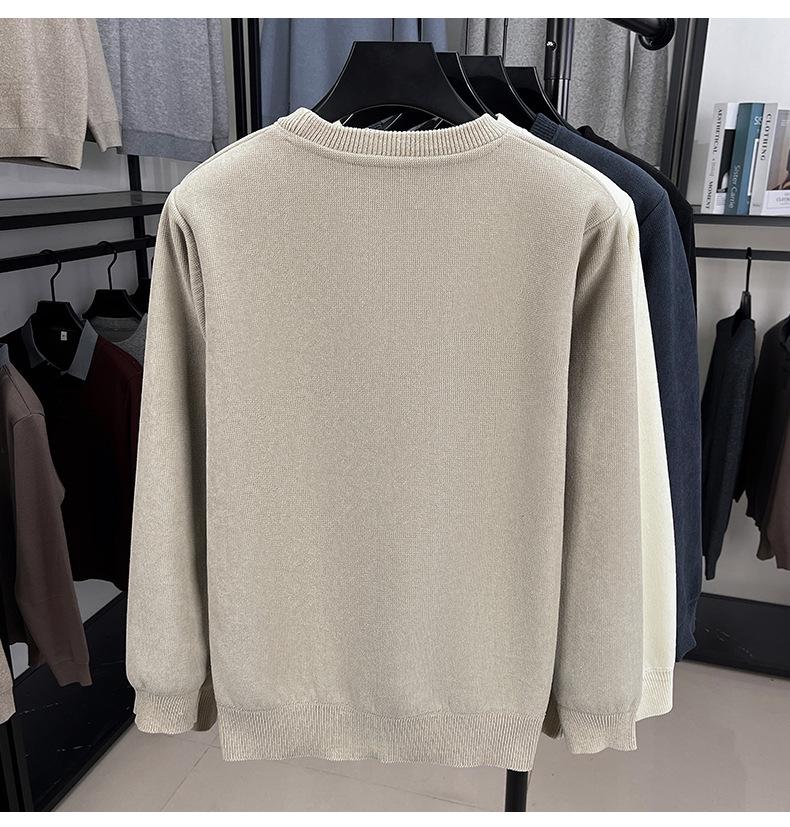 Men's Winter Warm Velvet Knit Pullover Sweater - Solid Color, Round Neck, Versatile Layer