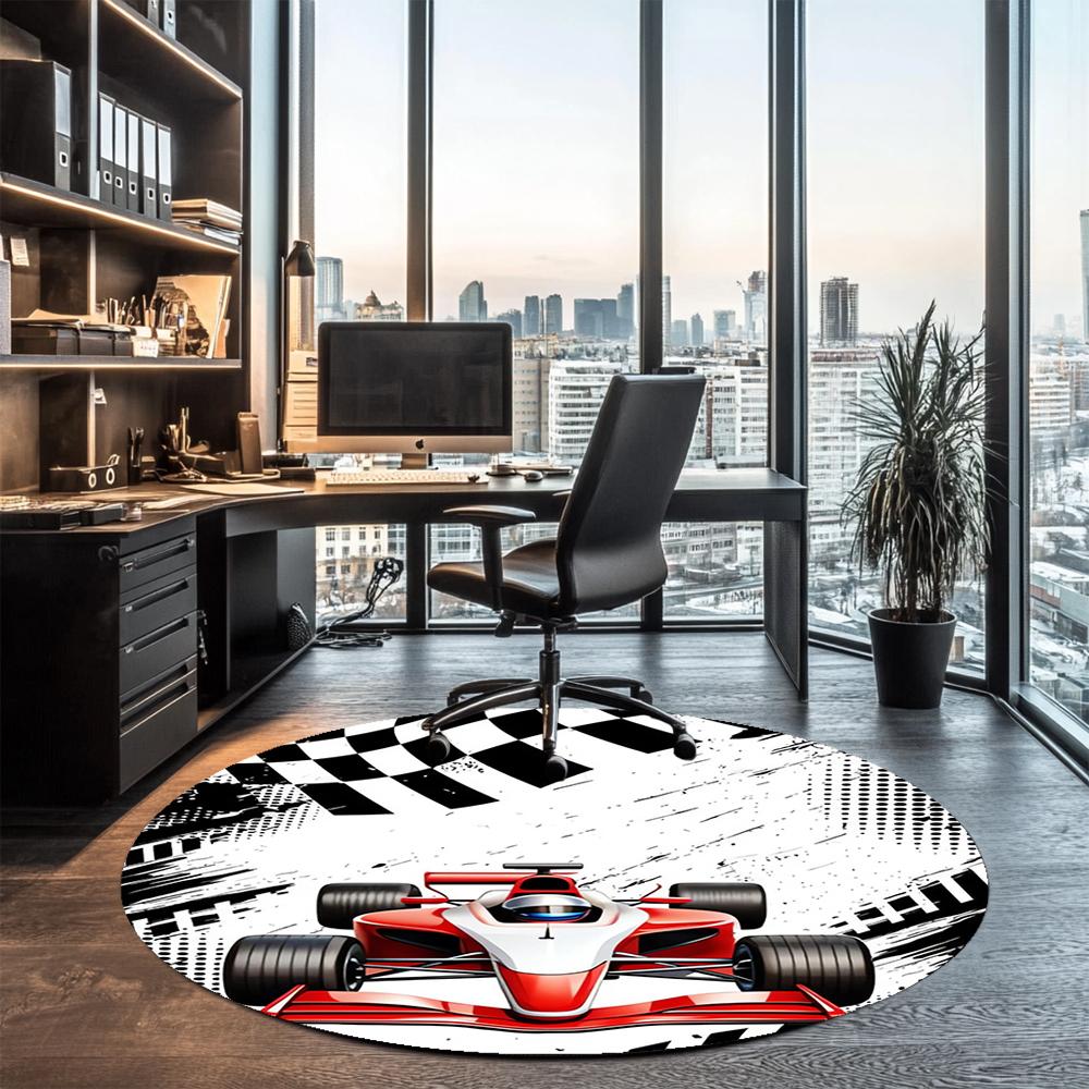 Racing Printed Round Rug Carpet Chair Rug Area Rug Entryway Doormats,for Office Chair Living Room Bedroom Kitchen Room.