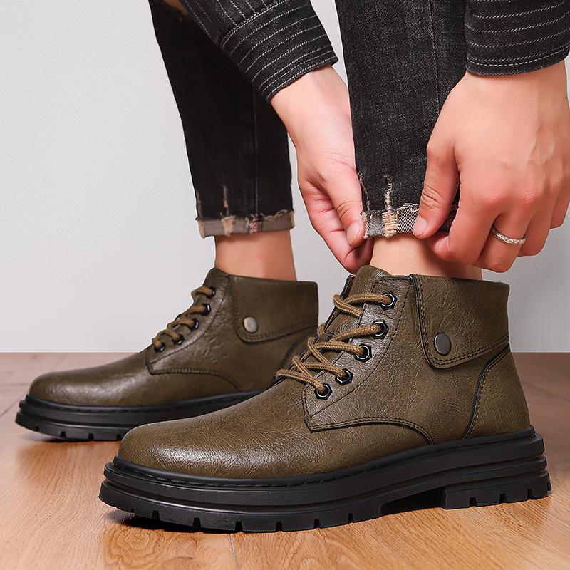 Fashion Fashion Men's Casual Genuine Leather Chelsea Boots Design High Top Shoes Men Winter Plush Snow Boots Classic Comfy Ankle Boots