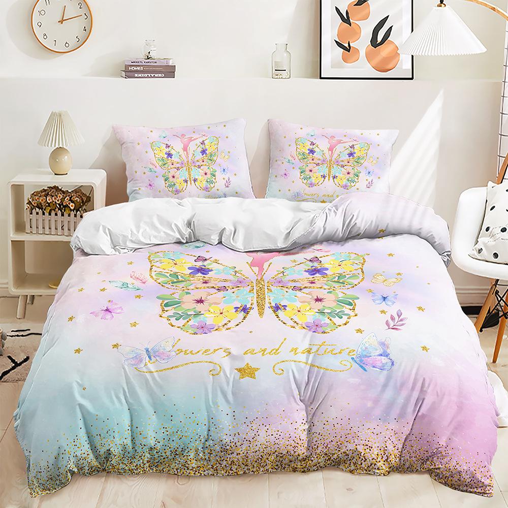 Bed Three-Piece Butterfly Kit Animal Rose Flower Quilt Cover Two-Piece Bedroom