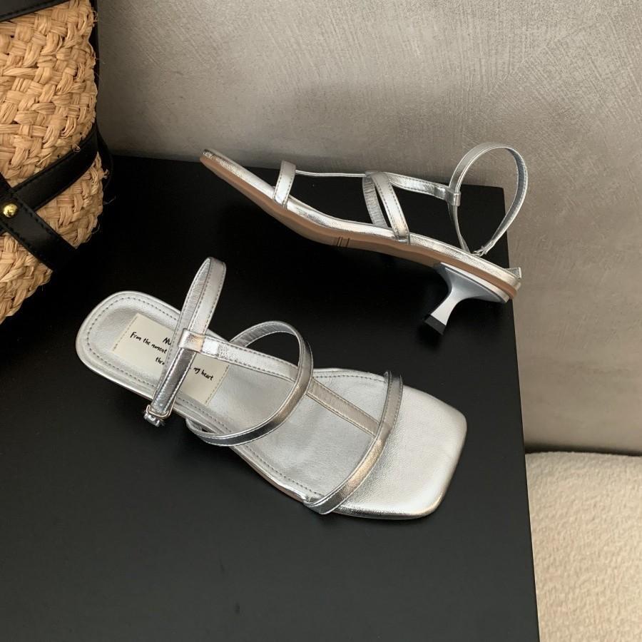 Cold God! Temperament Square Head Word with Thin Heel Sandals Women's Summer and Korean Version Open-toed High-heeled Sandals