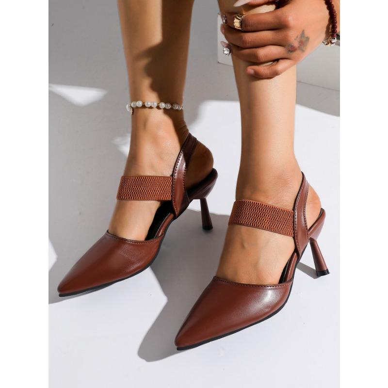 Pointed thin heels large size wearing high heels summer solid color light mouth sexy bag head sandals women