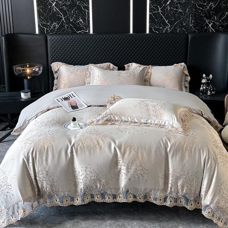 Luxury European Lace Trim Jacquard Silk Bedding Set
