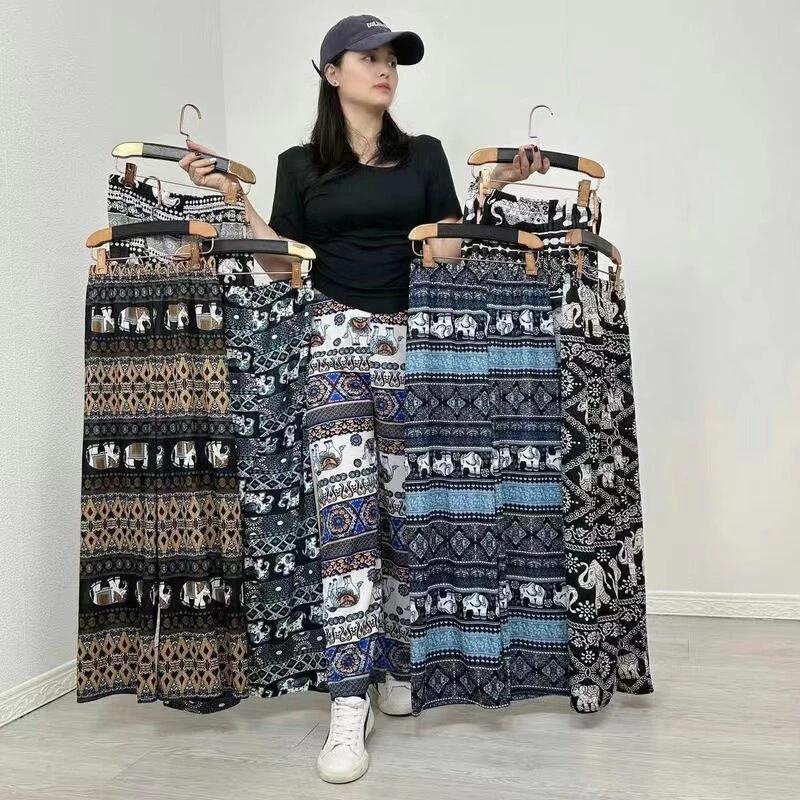 Elefanten Hose Lang Weites Bein Verstellbarer Elastischer Bund Riemen Unisex Damen Herren Druck Thailand Lässig Streetwear Strand Boho Retro Vintage