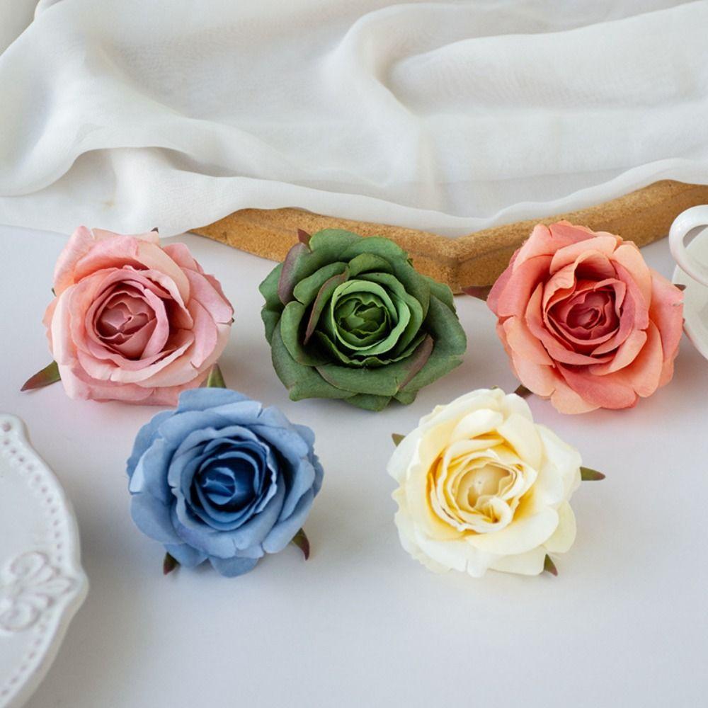 5Pcs Lifelike Artificial Rose Flower DIY 7cm Artificial Flower Fake Flowers for Wedding Garden Festival Party Wreath Headdress