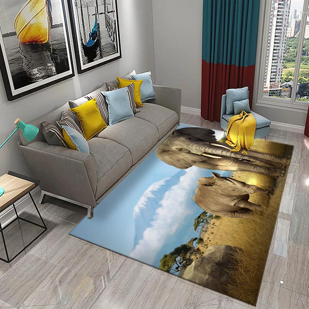 3D Rhino Carpet for Bedroom Living Room Decoration Area Mats Outdoor Rug Play Mats Kitchen Bathroom Door Entrance Non-slip Rugs