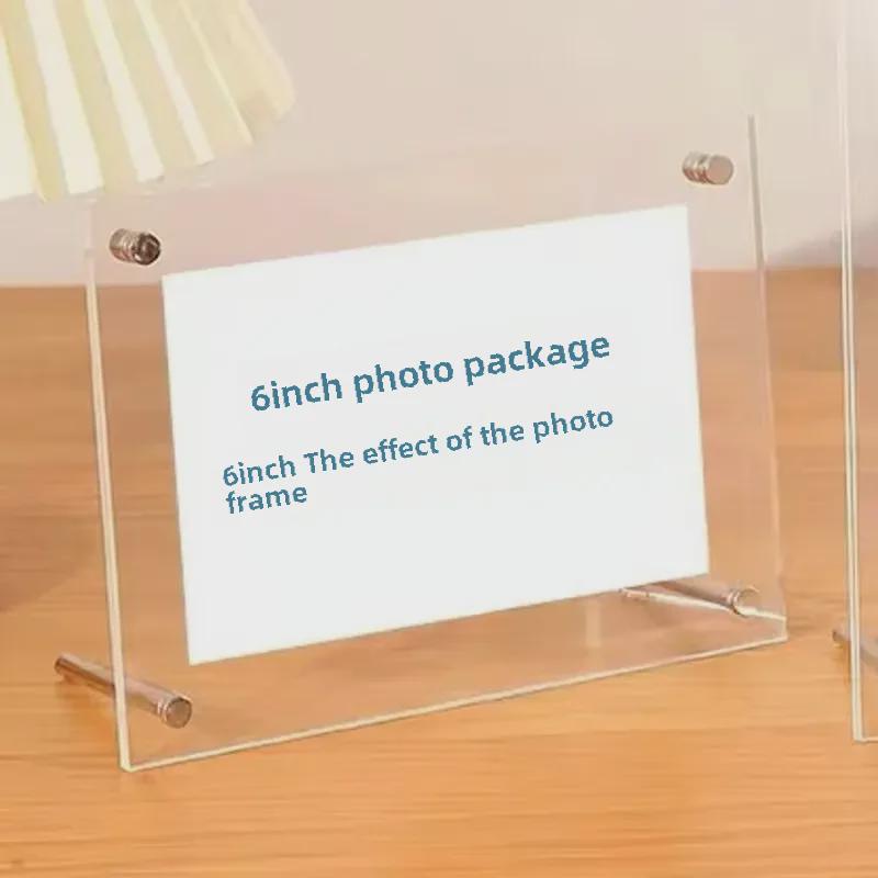 6" Double-Sided Acrylic Photo Frame Stand, Transparent Wall Hanging for Postcards & A4 Posters.
