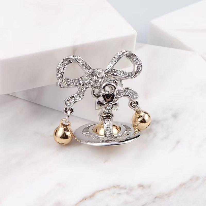 Empress Cixi Planet Pendant & Christmas Bell Bow Brooch Necklace: Luxury Women's Fashion Clavicle Chain