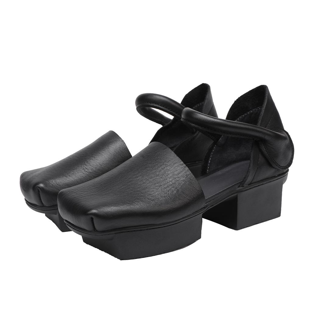 Móda GKTINOO 2025 Léto Nové Vintage Sandály na silné podrážce se čtvercovou špičkou Všestranné Dámské boty na středním podpatku z pravé kůže